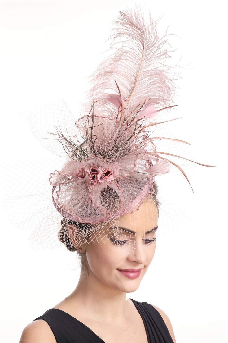 PRICES MAY VARY. Material:Mesh, Organza, Feathers,Comes with a Headband and a Crocodile Clip.100% Handmade Women's Fasciantor. It's Round Base and Slip-on Headband will Allow you to Look Flawless and Enjoy any Event with Ease! It is Lightweight Comfortable also Easy to Wear.Wear this fancy hat to the Kentucky Derby race and dazzle everybody's eyes. Beautiful Lightweight Handmade cocktail Fascinator Hat with Veil and Feathers Which Clips to Secure it to The Hair easily.It Can Be for Any Season. T Hats For Mother Of The Bride, Crazy Kentucky Derby Hats, Flower Veil Wedding, Kentucky Derby Tea Party, Derby Tea Party, Bride Fascinator, How To Make Fascinators, Tea Hat, Tea Hats