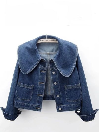 Collared Dark Wash Denim Jacket For Winter, Dark Wash Collared Denim Jacket For Winter, Winter Collared Dark Wash Denim Jacket, Dark Wash Denim Collared Outerwear, Trendy Collared Denim Blue Outerwear, Trendy Dark Wash Collared Outerwear, Collared Denim Blue Outerwear, Fall Denim Blue Collared Denim Jacket, Collared Denim Blue Jacket For Fall