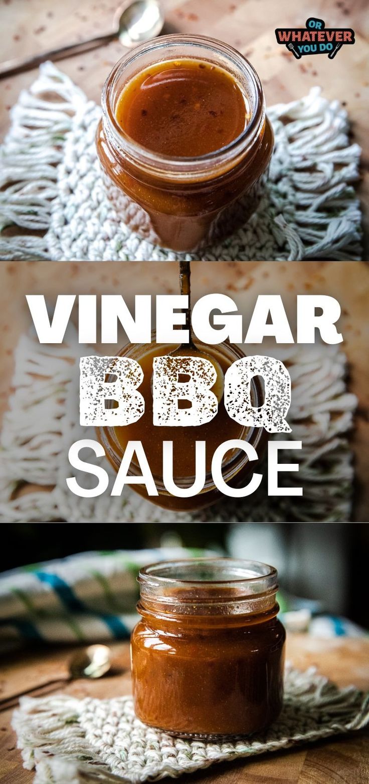 a jar filled with bbq sauce sitting on top of a wooden table next to a spoon