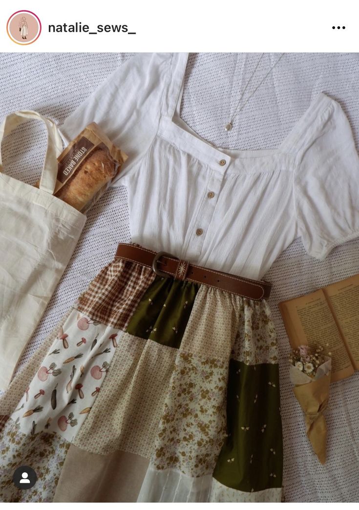 Bohemian Skirt Outfit Boho Chic, Hobbitcore Dress, Comfortable Cottagecore Outfits, Prairie Outfit Style, Casual Cottagecore Outfits Spring, Soft Floral Aesthetic Outfits, Autumn Cottage Core Outfits, Cottagecore Rainy Day Outfit, Prarie Core Aesthetic Clothes