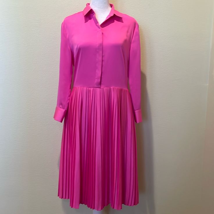 100% Polyester Shell And 100% Polyester Lining. This Beautiful Pink Dress Is Made With Banana Republic Quality. Side Zipper And Hidden Front Buttons. Pink Fitted A-line Pleated Dress, Pink Pleated Midi Dress For Formal Occasions, Pink Midi-length Pleated Dress For Formal Occasions, Pink Midi Length Pleated Formal Dress, Pink Midi Length Pleated Dress For Formal Occasions, Formal Pink Midi-length Pleated Dress, Pink Pleated Dress For Fall, Fall Pink Pleated Dress, Pink Midi-length Pleated Dress