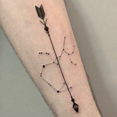 an arrow tattoo on the arm