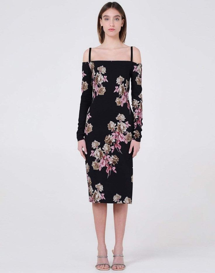 BLUMARINE CLOTHINGDRESSCASUAL Long Sleeve Off Shoulder Print Dress Luxury One-shoulder Floral Print Dress, Luxury Off-shoulder Floral Midi Dress, Feminine Off-shoulder Floral Print Dress, Luxury Off-shoulder Midi Dress With Floral Print, Luxury Off-shoulder Floral Print Dress, Print Dress, Off Shoulder, Cold Shoulder Dress, Floral Prints