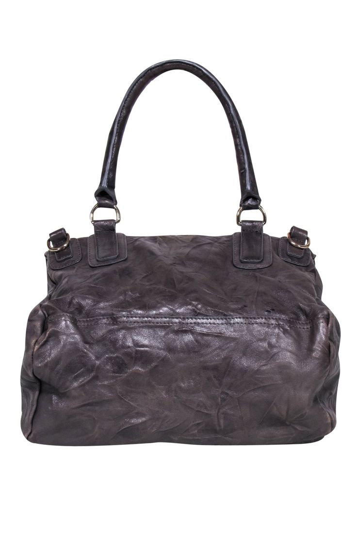 This ultra-stylish Givenchy taupe leather satchel is the perfect grunge it girl accessory. The crinkle leather bag features a top handle and adjustable crossbody strap for fashion-forward versatility, you'll never want to go without it! Swap out your basic black purse for this edgy essential and enjoy the compliments. Made in Italy 100% Leather Fabric lining Zipper top closure Two front zipper pockets Removable straps Minor rubbing and cracks on straps and corners Height 12" Width 12" Depth 6" H Taupe Leather, Couture Outfits, Buy Shoes Online, Black Purse, French Brands, Black Purses, Zipper Top, It Girl, Satchel Bag