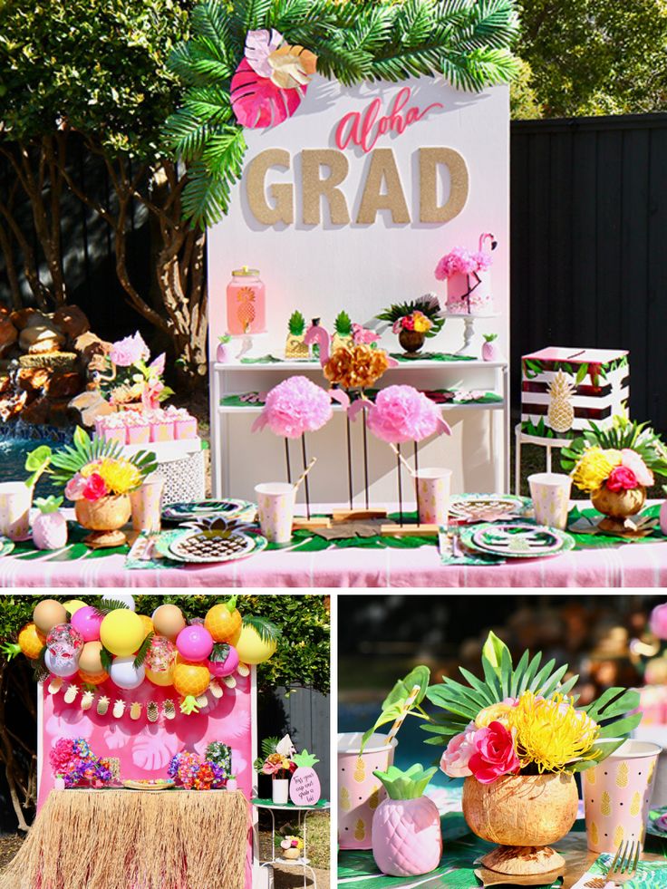 a table topped with lots of food and decorations