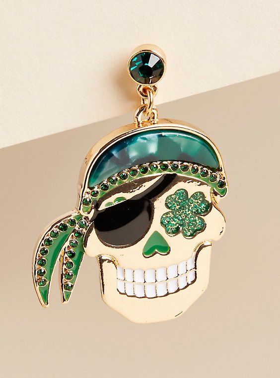 FIT Measures: 1. 15” x 1. 65”. . MATERIALS + CARE Base metal. Imported. . DETAILS Pirate detail. The best plus size women's lucky pirate statement earring earrings in green. Torrid is your destination for the freshest spring and summer styles. Torrid is your destination for plus size St. Patrick's Day merchandise. Trendy Green Metal Jewelry, Novelty Gold Metal Jewelry, Metal Dangle Earrings For May Birthstone, Green Metal Dangle Jewelry, Dangle Metal Jewelry For May Birthstone, May Birthstone Dangle Metal Jewelry, Adjustable Novelty Single Earring Jewelry, Green Novelty Dangle Jewelry, Green Novelty Dangle Earrings