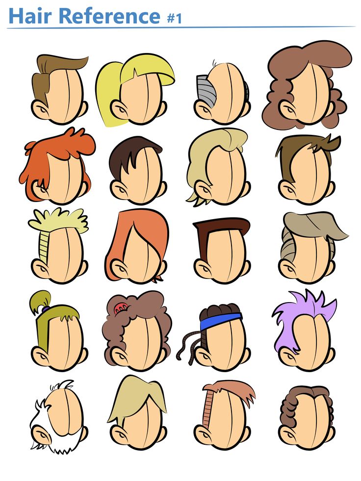 an image of cartoon faces with different hair colors and expressions on the same face as well as text