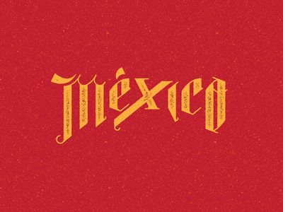 the word mexico written in gold on a red background