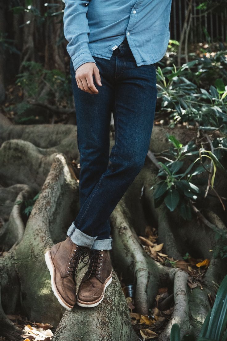 Our premium denim is inspired by the classic vintage blue jean. Our Premium Japanese 4-Way Stretch Selvedge denim story starts in Japan where our fabric is developed at one of the oldest denim mills. We blend a unique 4 way stretch material with selvedge denim to create a specific amount of stretch and comfort you wouldn’t typically get with selvedge denim. #selvedge #selvedgedenim #denim #menswear #mensclothingstyle #mensfashion #lifestyle #madeinamerica Straight Selvedge Jeans In Dark Wash, Dark Wash Straight Selvedge Jeans, Straight Selvedge Dark Wash Jeans, Urban Style Dark Wash Jeans With Standard Cut, Urban Dark Wash Jeans With Standard Cut Leg, Urban Dark Wash Jeans With Standard Cut, Selvedge Rigid Denim Jeans In Dark Wash, Selvedge Dark Wash Rigid Denim Jeans, Dark Wash Selvedge Jeans In Rigid Denim