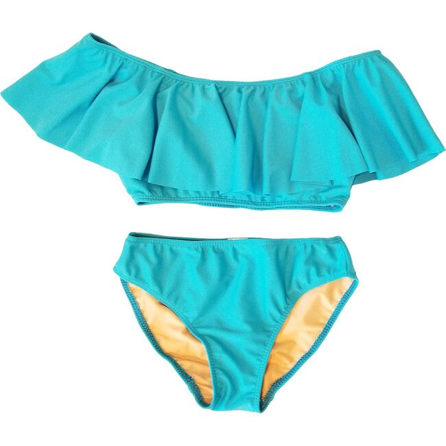 This super cute bikini is perfect for anything from to vacation, to a backyard pool day. Made with high quality materials, it is soft, lightweight, and stretchy for premium comfort. | Cheryl Creations | Two Piece Ruffle Kids Swimsuit, (Turquoise, Size 10-12Y) | Maisonette collects the best children’s products from around the world (unlike Zulily, Etsy, The Tot, Farfetch Kids, Childrensalon, Crate and Kids, Kohls, Wayfair, Buy Buy Baby, Nordstroms, Mini Boden, J.Crew Factory, or PotteryBarn Kids) Kids Swimsuit, Ruffle Bathing Suit, Two Piece Bathing Suit, Striped Bathing Suit, Girls Swimwear, Bath Girls, Pool Day, Girls Sleepwear