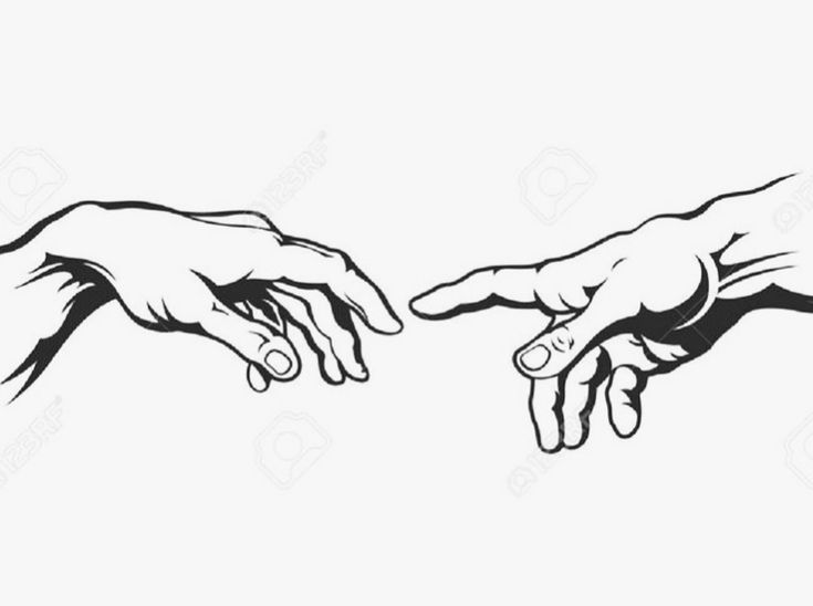 two hands touching each other with one hand pointing at the other, black and white