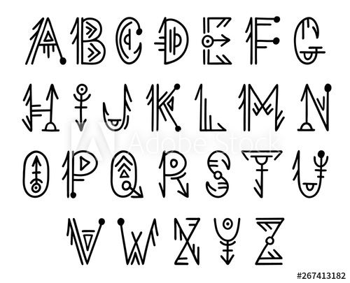 the alphabet and numbers are hand drawn in black ink on white paper, which is also used