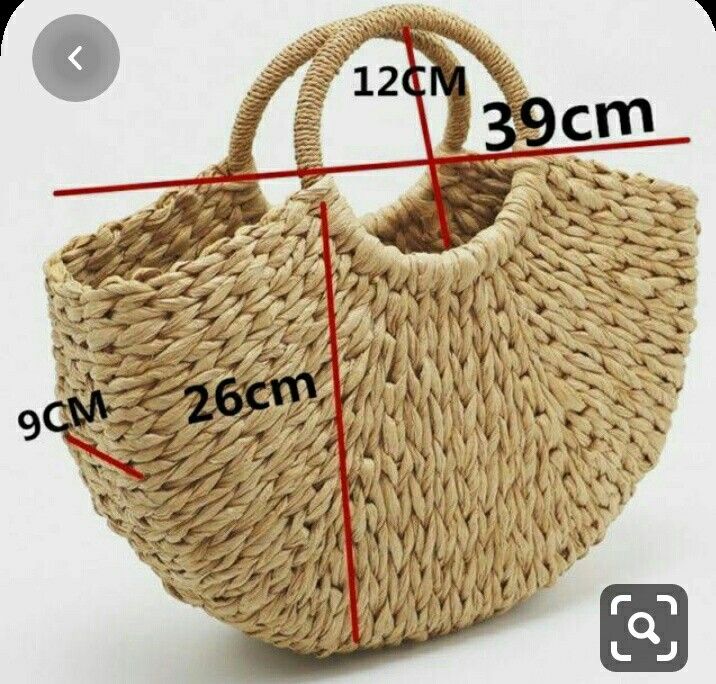 the measurements of a straw bag with handles and sides to show it's size