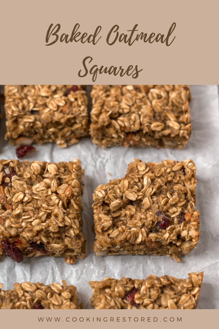 homemade baked oatmeal squares with cranberries on top and text overlay