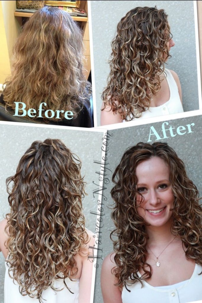 Before and after, naturally curly hair. Balayage and ombré. Styled with gel Élixir Bouclé for fine to medium hair, No. 8. www.ElieElie.com Stylist: Natalya Anderson Model: Lindsay K. Naturally Curly Hair, Curly Girl Method, After Pictures, Permed Hairstyles, Curly Hair Care, Before And After Pictures, Curly Hair Tips, Curly Hair Cuts, Long Curly Hair