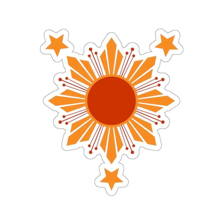 an orange and white sticker with stars in the center, on a white background