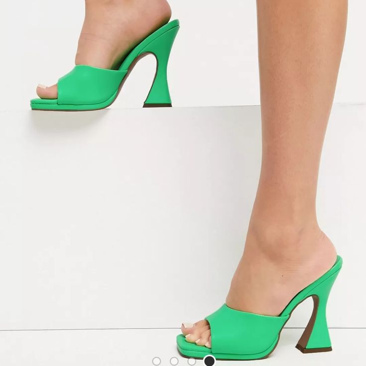 Asos Design Noland Platform Heeled Mules Very Comfortable Chic Fitted Heels For Day Out, Chic Fitted Heels For A Day Out, Trendy Fitted Heels For Day Out, Platform Heels, Heeled Mules, Asos, Women Shoes, Heels, Green