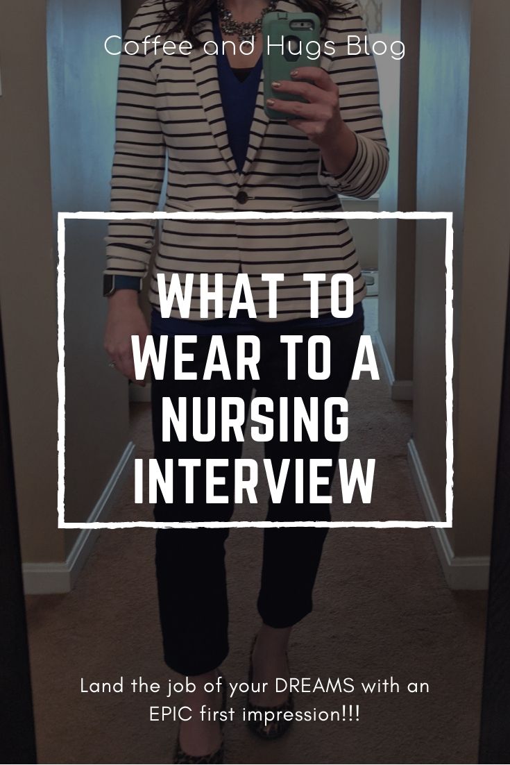 a woman standing in front of a mirror with the words what to wear to a nursing interview