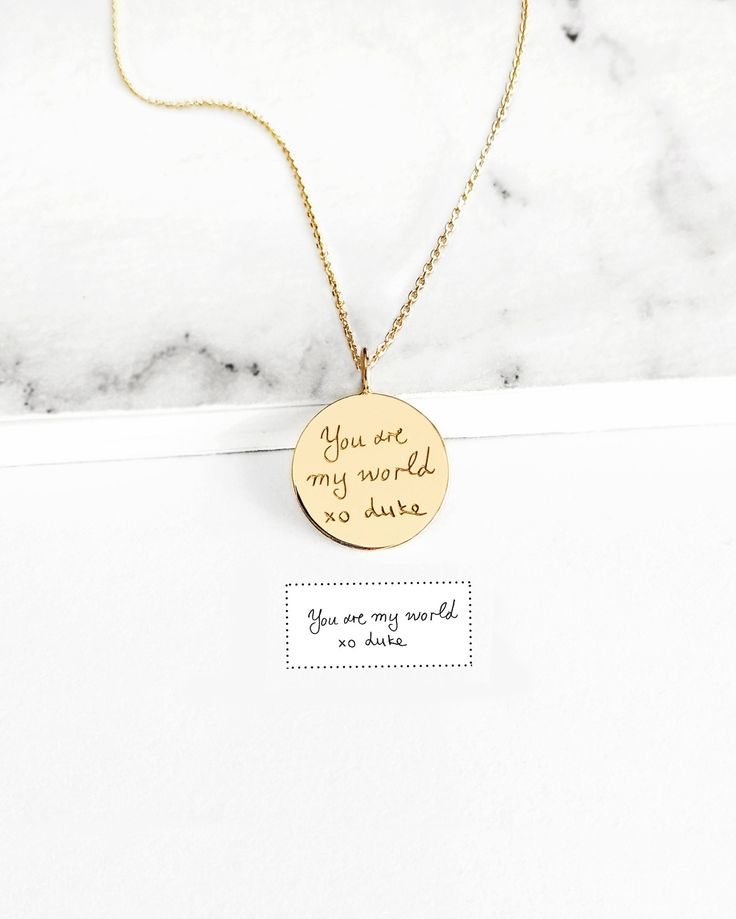 14mm 14K 9K Handwriting Charm Necklace, Personalized Handwritten Pendant, Engraved Disc Necklace, Custom Handwriting Jewelry, Solid gold layering necklace, BFF Gift, Gift for her, FREE EXPRESS SHIPPING Dainty solid gold disc charm necklace engraved with YOUR handwritten message. A personal and beautiful gift for every occasion! ------------------------------------------- D E T A I L S 14K Solid Gold or 9K Solid Gold Disc diameter: 14mm / approx. 0.55'' Personalized Handwriting - Both sides can b 14k Gold Pendant Necklace With Engraving Option, 14k Yellow Gold Necklaces With Engraving Option, 14k Gold Yellow Gold Necklaces With Engraving Option, Yellow Gold 14k Necklace With Engraving Option, Gold Pendant Name Necklace With Engraving Option, Gold Custom Necklace With Engraving For Anniversary, Custom Gold Necklace With Engraving For Anniversary, Yellow Gold Round Disc Necklace With Engraving Option, Engraved Rose Gold Plated Charm Necklace