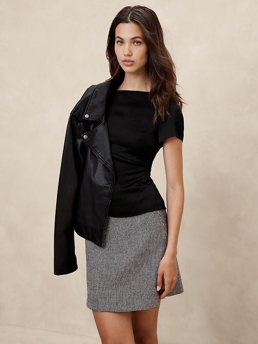 Satin Blouse | Banana Republic Factory Elegant Black Boat Neck Top, Chic Peplum Tops For Formal Occasions, Elegant Peplum Blouse For Fall, Chic Formal Peplum Tops, Chic Peplum Blouse For Work, Chic Peplum Workwear Blouse, Chic Stretch Blouse For Work, Chic Fitted Blouse For Workwear, Chic Evening Tops With Back Zipper