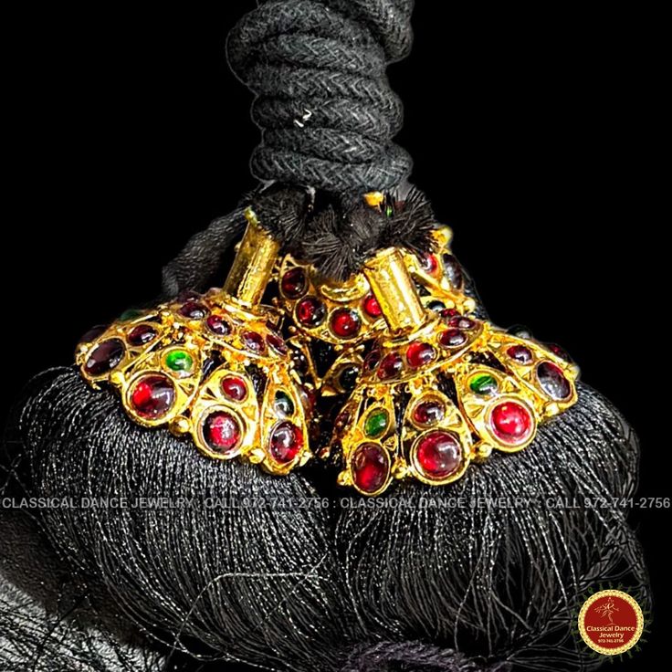 "Design by Classical Dance Jewelry® ❥ Ball Jada Kuchulu/Kunjalam/Kupullu for traditional and trendy hair styles for the hair which is used for Bharatnatyam, Kuchipudi, Kathak Dance performances for Hair Decoration in Dance, Weddings and Events  ❥ A beautiful Tassel Jada Kuchulu/Kunjalam/Kupullu suited for all occasions ❥ Suitable for Classical Dances, ethnic wear and saris ❥ Light Weight and easy to use with black thread in the ends to tie. ❥ The size (length) of Ball Jada Kuchulu/Kunjalam/Kupul Traditional Jhumkas With Pallu For Navratri, Traditional Jhumkas With Motifs For Festive Occasions, Traditional Festive Jhumkas With Motifs, Jhumkas With Latkans For Puja, Traditional Chandbali Choli For Ceremonies, Traditional Jhumkas For Rituals And Festivals, Traditional Festive Jhumkas, Ceremonial Festive Dupatta With Latkans, Bollywood Style Choli With Tilla For Puja