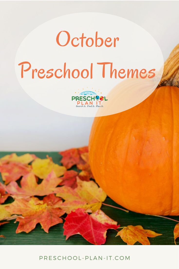 a pumpkin sitting on top of leaves with the words october preschool themes