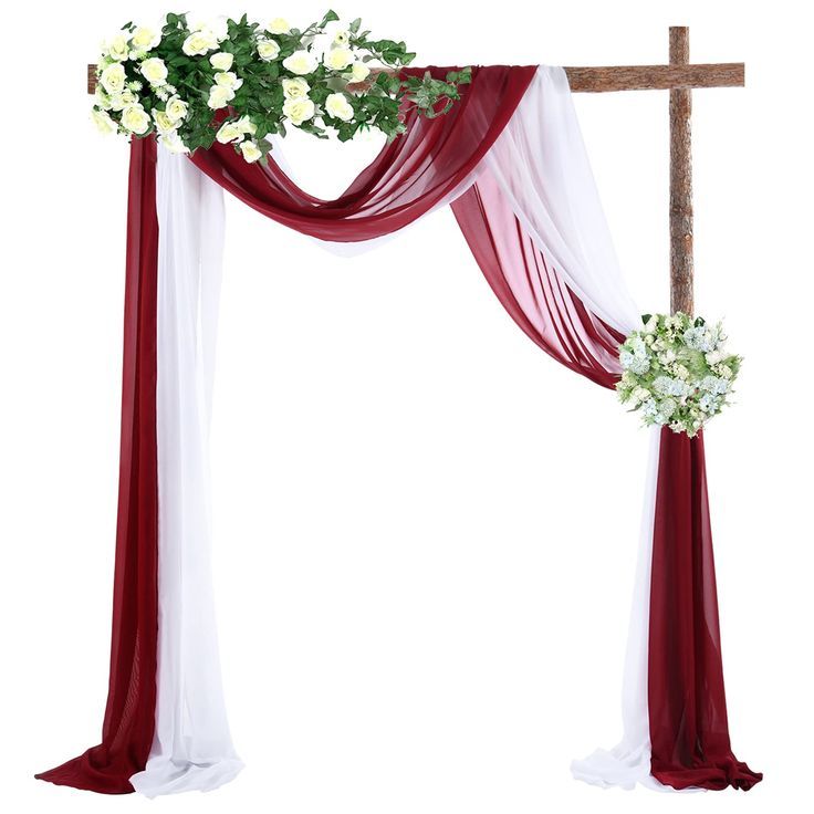 Wedding Arch Draping Fabric 2 Panel Chiffon Fabric Drapery Backdrop Curtain for Wedding Arbor Archway Ceremony Party Reception Swag Decorations (White & Burgundy) Wedding Couple Cartoon, White Wedding Arch, Arch Decoration, Wedding Arbour, Wedding Arch Flowers, Arch Flowers, Arch Decoration Wedding, Wedding Elements, Sheer Drapes