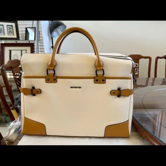 Bostanten | Bags | Bostanten Computer Bags | Poshmark White Rectangular Travel Satchel, Formal White Bags With Leather Handles, White Formal Bags With Leather Handles, White Bags With Leather Handles For Formal Occasions, Elegant White Satchel For Everyday Use, White Satchel For Travel, White Travel Satchel, White Tote Satchel For Travel, Modern Cream Satchel For Office