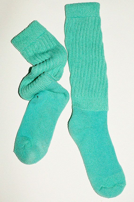 Slouchy knee high socks in a cotton/nylon blend. Thick ribbed cuff and a slim, fitted foot. Made in the USA. Available in multiple colors. Slouch Socks, Knee High Socks, Sea Foam, High Socks, Custom Items, Sale Design, Knee High, Socks, Cuff