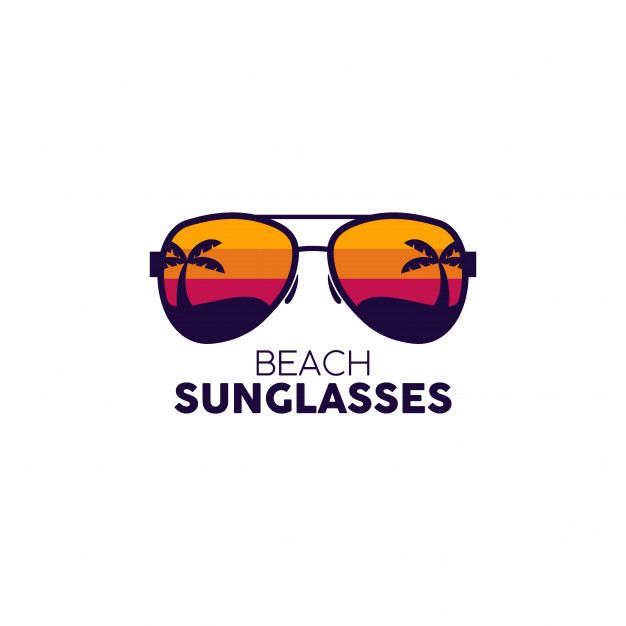 sunglasses with the words beach sungglasses on it and two palm trees reflected in them