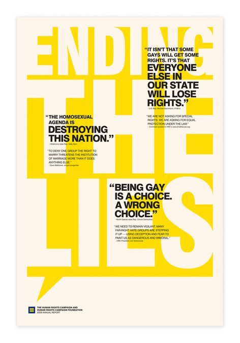 a yellow and white poster with the words end the lies on it's side