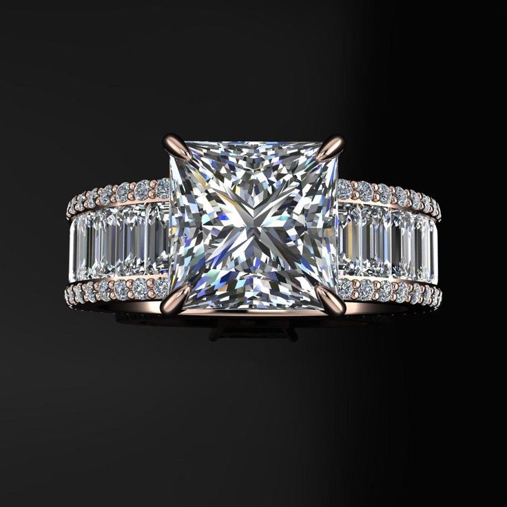 a diamond ring with baguetts on it