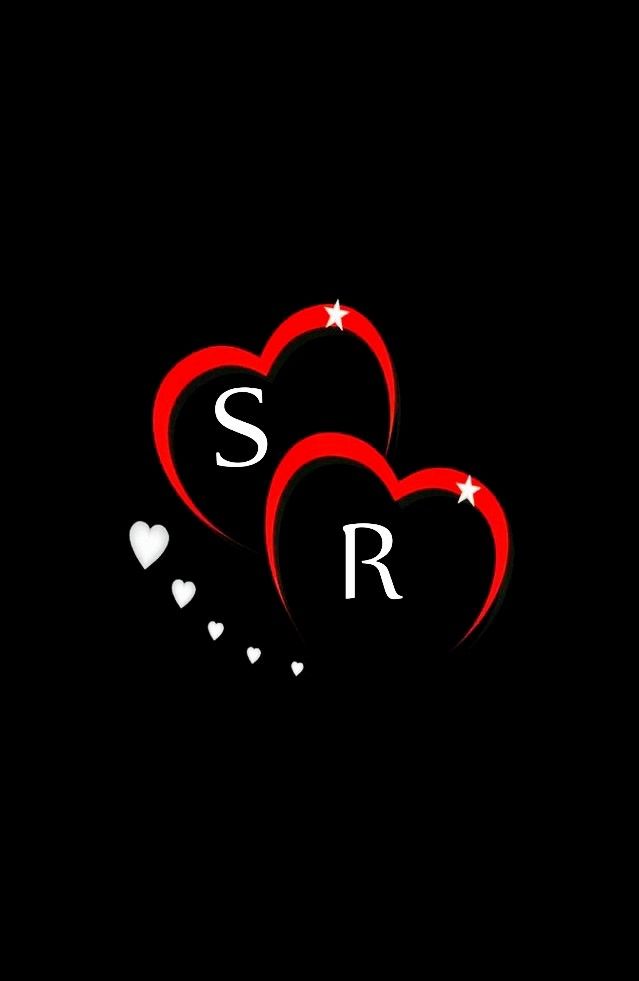 two hearts with the letter s and r on them are shown against a black background