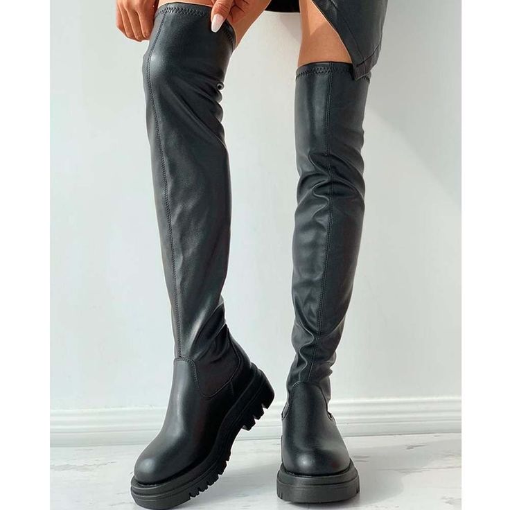 The knee-length boot offers a unique usage value for the winter season. The boots models, in which PU leather is used in their production, keep your feet warm throughout the whole winter season with their quality material structure. Designed by 4COLORDRESS Platform Thigh High Boots, Basic Boots, Pu Boots, Knee Length Boots, Pu Heels, Slip On Boots, Shoes Woman, Chunky Boots, Rubber Heels