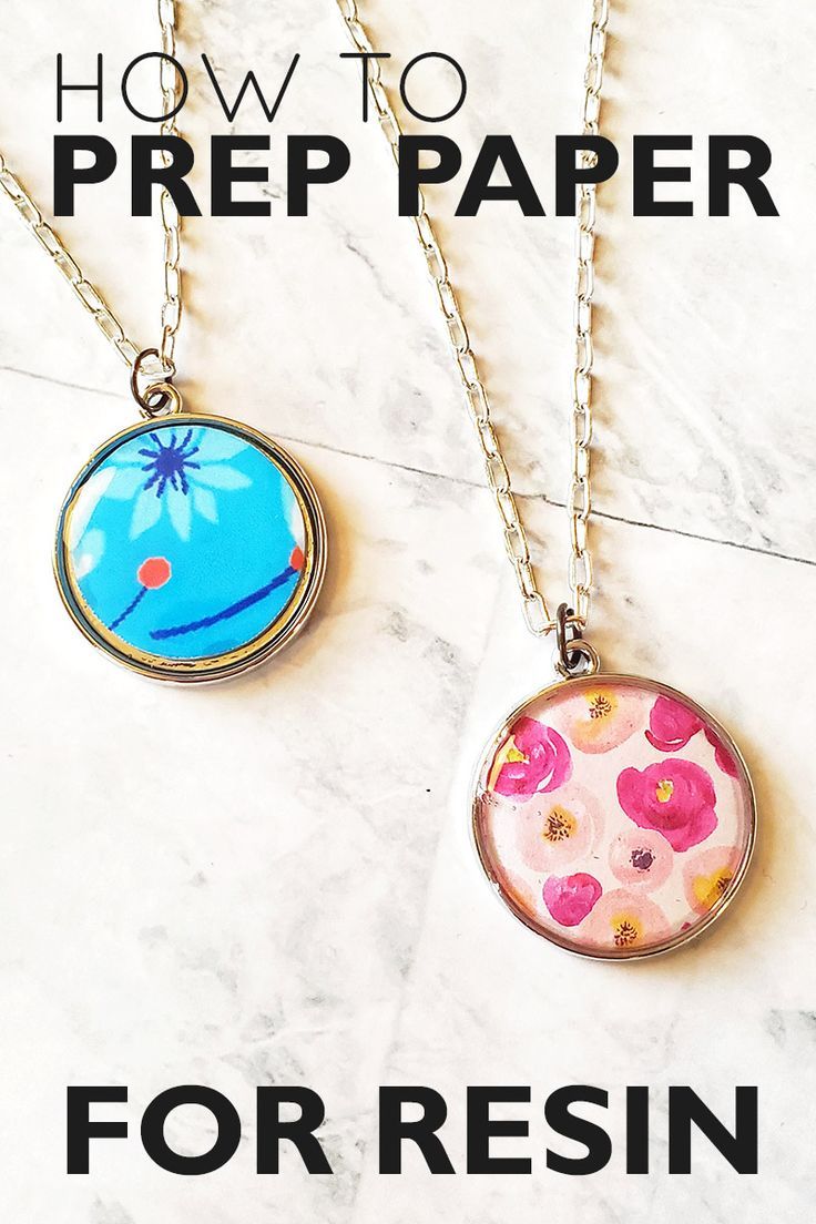 two necklaces with the words how to prep paper for resin on them and an image of