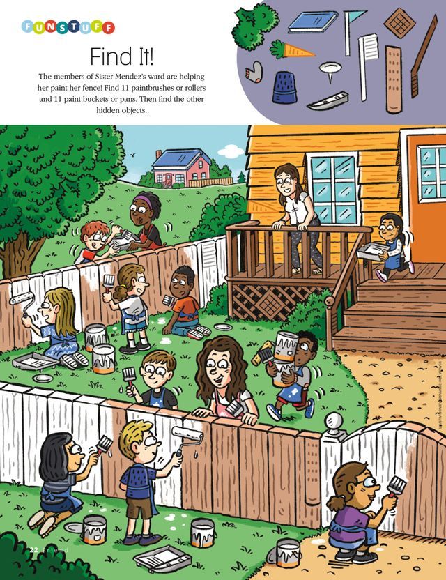 an illustrated book with children playing in the yard