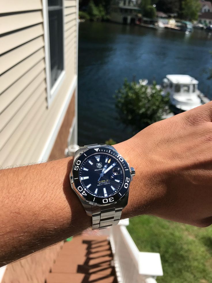 [TAG Heuer Aquaracer] Aquaracer Calibre 5 on this beautiful New Hampshire day! Aquaracer Tag Heuer, Tag Heuer Mens Watch, Tag Aquaracer, Mens Tag Heuer Watches, Speedmaster Omega, Apple Watch Custom Faces, Men's Watch Accessories, Tag Heuer Aquaracer, Tag Heuer Carrera Calibre