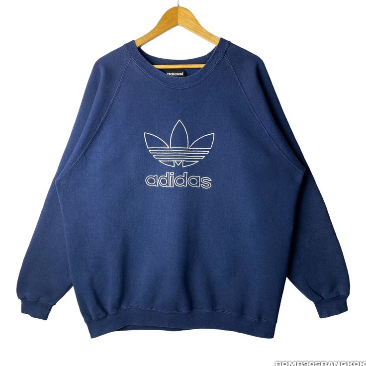 "I T E M * D E S C R I P T I O N Size : L Code : 1980-1995s Authentic Adidas Measurement (garment lying flat on the ground) - Pit :28.5\" inches (manual measurement) Length :31\" inches CONDITION : (8/10) S H I P P I N G & H A N D L I N G I WILL SHIP THE ITEMS WITHIN 1-3 DAYS AFTER CLEARED PAYMENT (EXCEPT FOR PUBLIC HOLIDAY AND WEEKEND) AND SHIP USING EXPRESS SHIPPING. EXPECTED ARRIVED IN 7-9 BUSSINESS DAYS AFTER SHIPMENT. PLEASE LEAVE YOUR PHONE NUMBER DURING PURCHASES. IT IS REQUIRED FOR DELIVERY PROCESS.. THANKS FOR VIEWING HAVE A GOOD DAY!" Vintage Logo Print Winter Sweatshirt, Vintage Winter Sweatshirt With Logo Print, Vintage Crew Neck Sweatshirt With Embroidered Logo, Blue Crew Sweater With Embroidered Graphics, Vintage Crew Sweater With Embroidered Logo, Blue Crew Neck Sweater With Embroidered Graphics, Vintage Embroidered Logo Sweatshirt For Fall, 90s Style Winter Tops With Embroidered Logo, 90s Long Sleeve Tops With Embroidered Logo