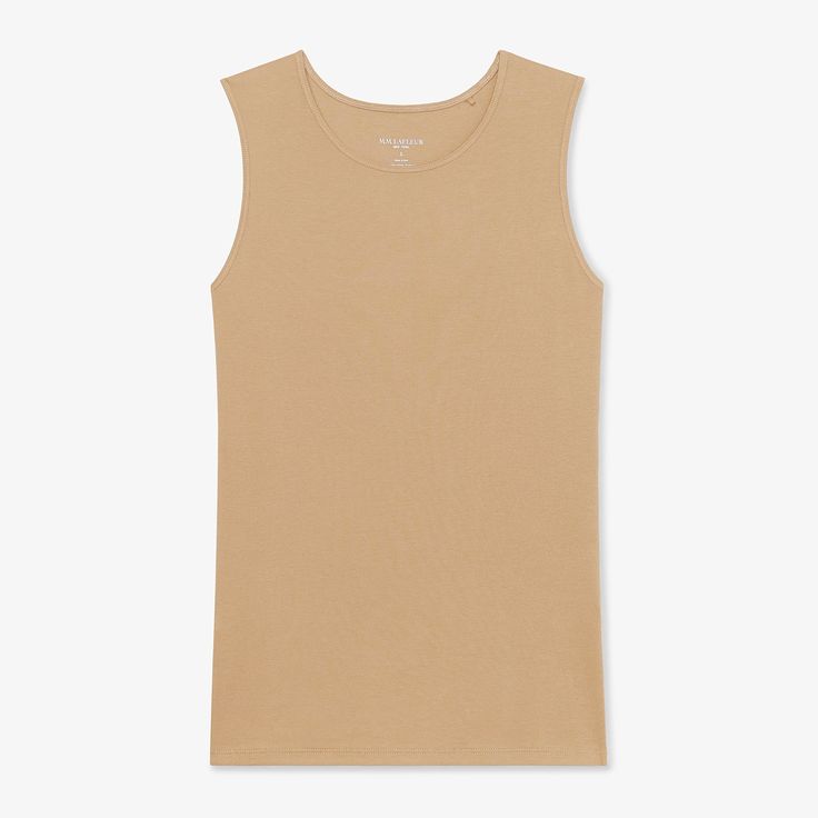 Made from super-soft, hand-picked Peruvian Pima cotton, this fine-ribbed, sleeveless tank features a high neckline and a tailored fit that makes it perfect for tucking. Classic Cotton Sleeveless Tank Top, Classic Seamless Everyday Tank Top, Classic Everyday Seamless Tank Top, Classic Ribbed Tank Top For Spring, Classic Summer Tops With Tank Straps, Spring Cotton Ribbed Vest, Classic Seamless Sleeveless Tank Top, Classic Solid Tank Top For Everyday, Classic Solid Color Tank Top For Everyday