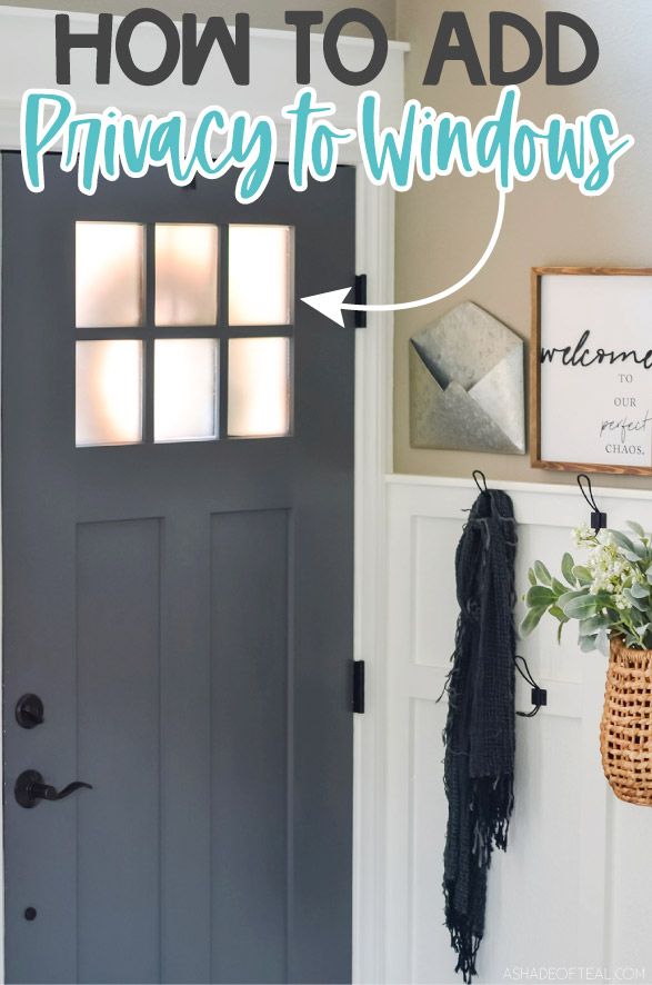 a door with the words how to add privacy to windows above it and an image of a potted plant