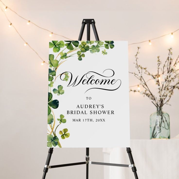 Bridal Shower Greenery Shamrock Welcome Sign Editable Blank Bridal Shower Green, Toast To The Bride, Bridal Shower Greenery, Irish Games, Themed Bridal Shower Ideas, Love And Luck, Irish Blessings, Bridal Shower Inspo, Green Shamrock