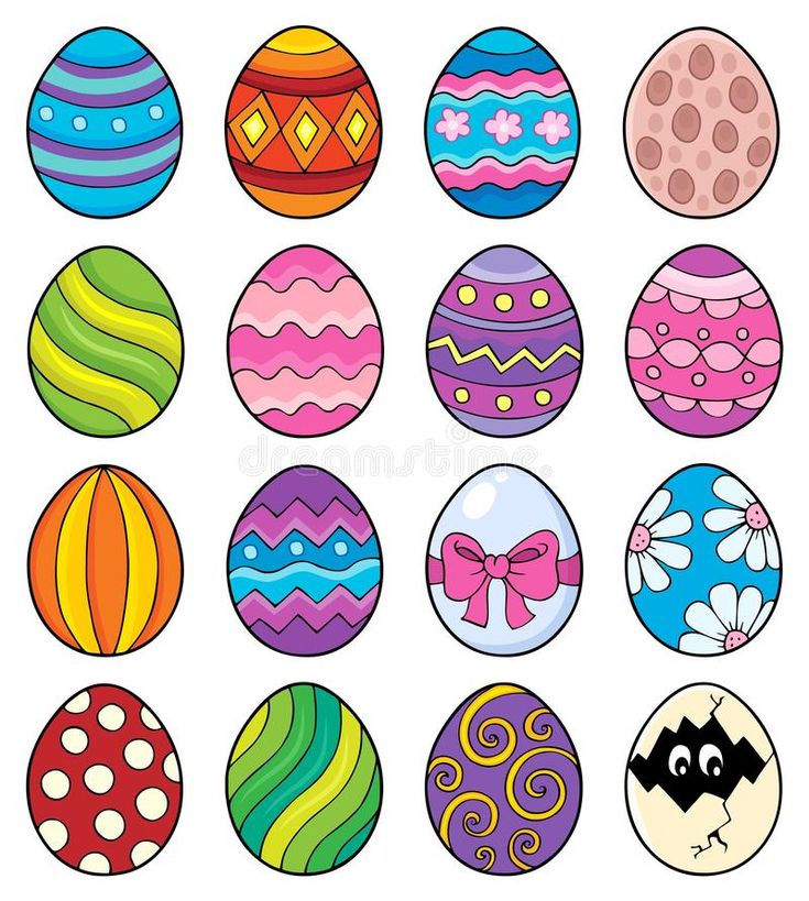 an assortment of easter eggs with different designs and colors on them, all in the same pattern