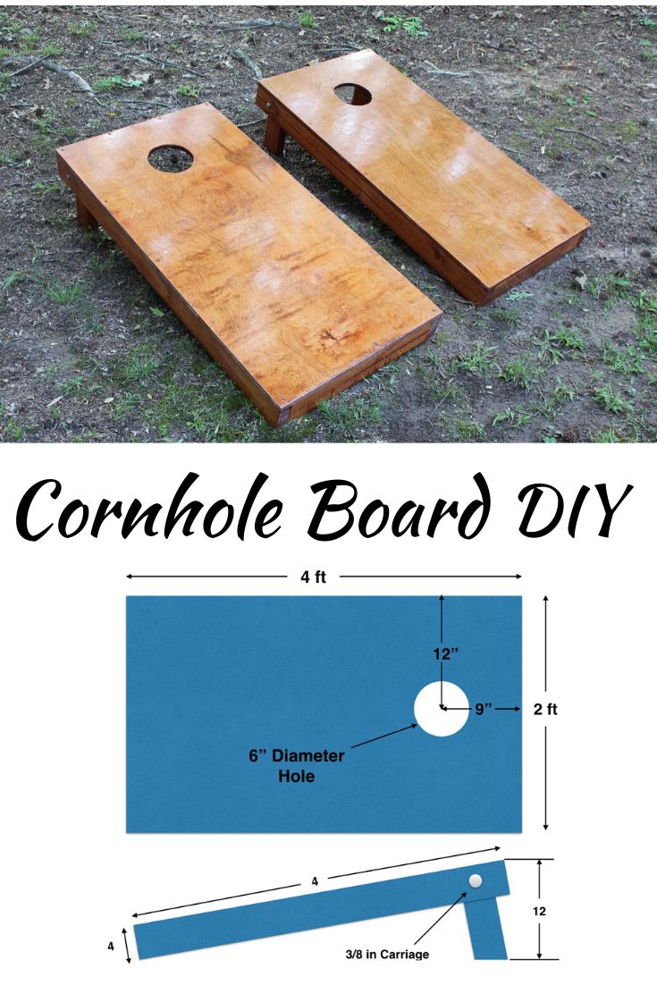 the cornhole board diy is shown with measurements for it and how to make it