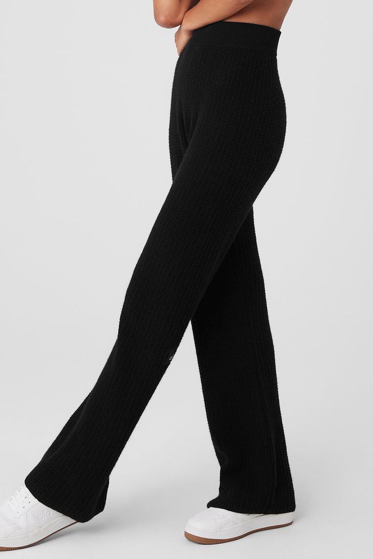 These pants go beyond lounge—they’re next-level luxurious. Done in a waffle knit texture and crafted from the softest, snuggliest cashmere you’ve ever felt, these are the kind of pants you’ll never want to take off. The laid-back fit pairs drapey wide-legs with a high-rise ribbed waistband, for a cozy-chic silhouette that looks even better with the Cashmere Plush Waffle Cropped Long Sleeve. Alo Yoga Full Length Loungewear Pants, Alo Yoga Full-length Loungewear Pants, Cozy Black Bottoms For Lounging, Cozy Black Lounging Bottoms, Cozy Cashmere Lounge Bottoms, Cashmere Wide Leg Loungewear Bottoms, Black Lounge Pants For Winter, Black Lounging Pants For Winter, Cozy Full-length Black Bottoms