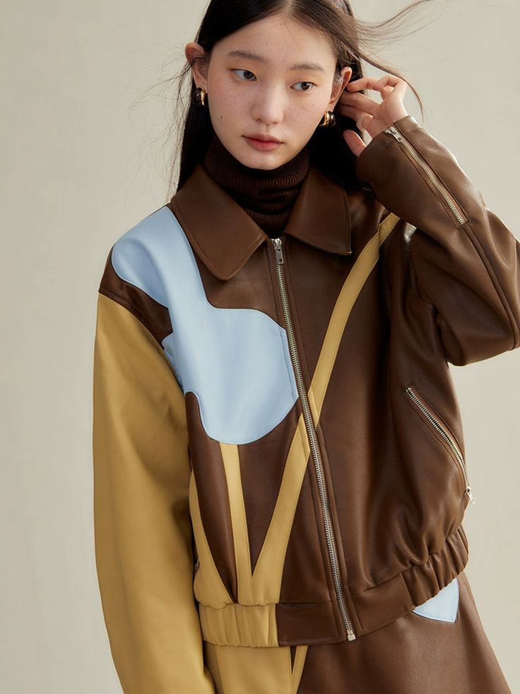 Pu Leather Jacket, Brown Skirts, Brown Top, Brown Jacket, Yellow And Brown, Black Skirt, Black Jacket, Yellow Black, Skirt Length