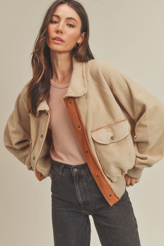 Perfect for layering up or down, our So Cozy Bomber showcases an oversized collar with snap-button front closure and front pockets, hidden contrast fabric detailing in a boxy fit.Made In: ImportedFabric Contents: 100% Polyester Fabric Detailing, Oversized Collar, Skirt Jumpsuit, Resort Collection, Sweatshirt Dress, Baby Month By Month, Dressed Down, Snap Button