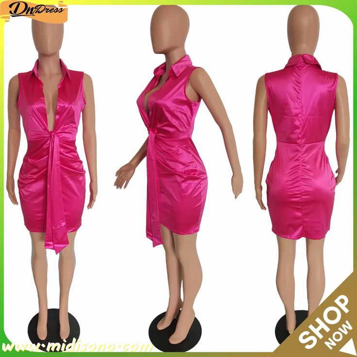 Women Sexy Solid Sleeveless Belted Mini Dress Dresses Bodycon, Summer Tank, Satin Mini Dress, Bodycon Dresses, Mini Dresses Summer, Stretch Dress, Model Photos, Bright Pink, Hot Sale