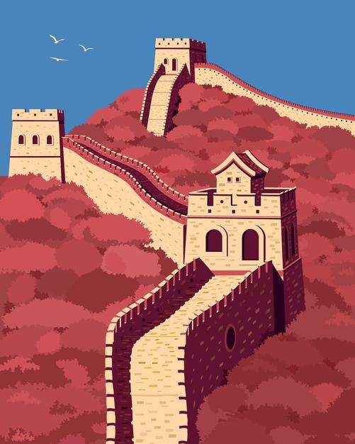 a painting of a castle on top of a hill with a path leading to it