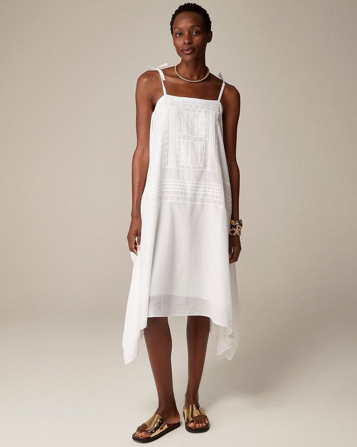 J.Crew: Handkerchief Midi Dress For Women Bohemian White Halter Neck Midi Dress, Beach V-neck Midi Dress With Pockets, White Midi-length Halter Dress For Beach, White Cotton V-neck Midi Dress, Beach Midi Dress With Ruffle Hem And V-neck, Midi Dress For Women, Loafer Sneakers, Linen Shop, Suit Shop