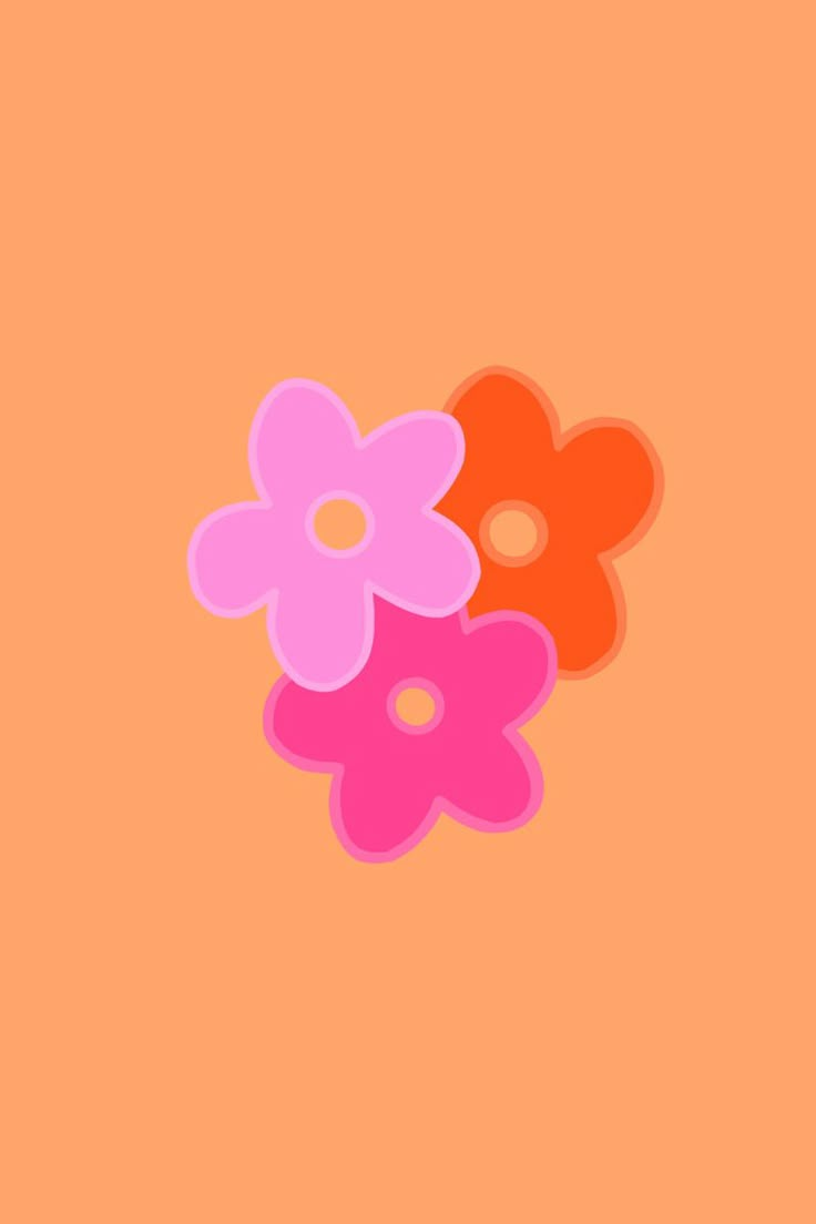 three colorful flowers on an orange background